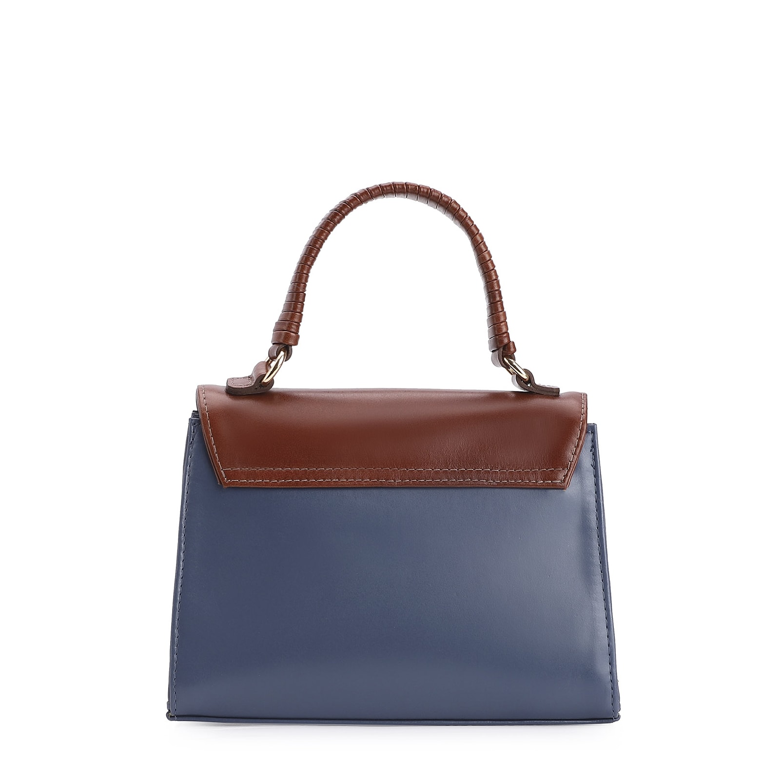 Bolsa De Mão Couro Azul/Marrom/Off White