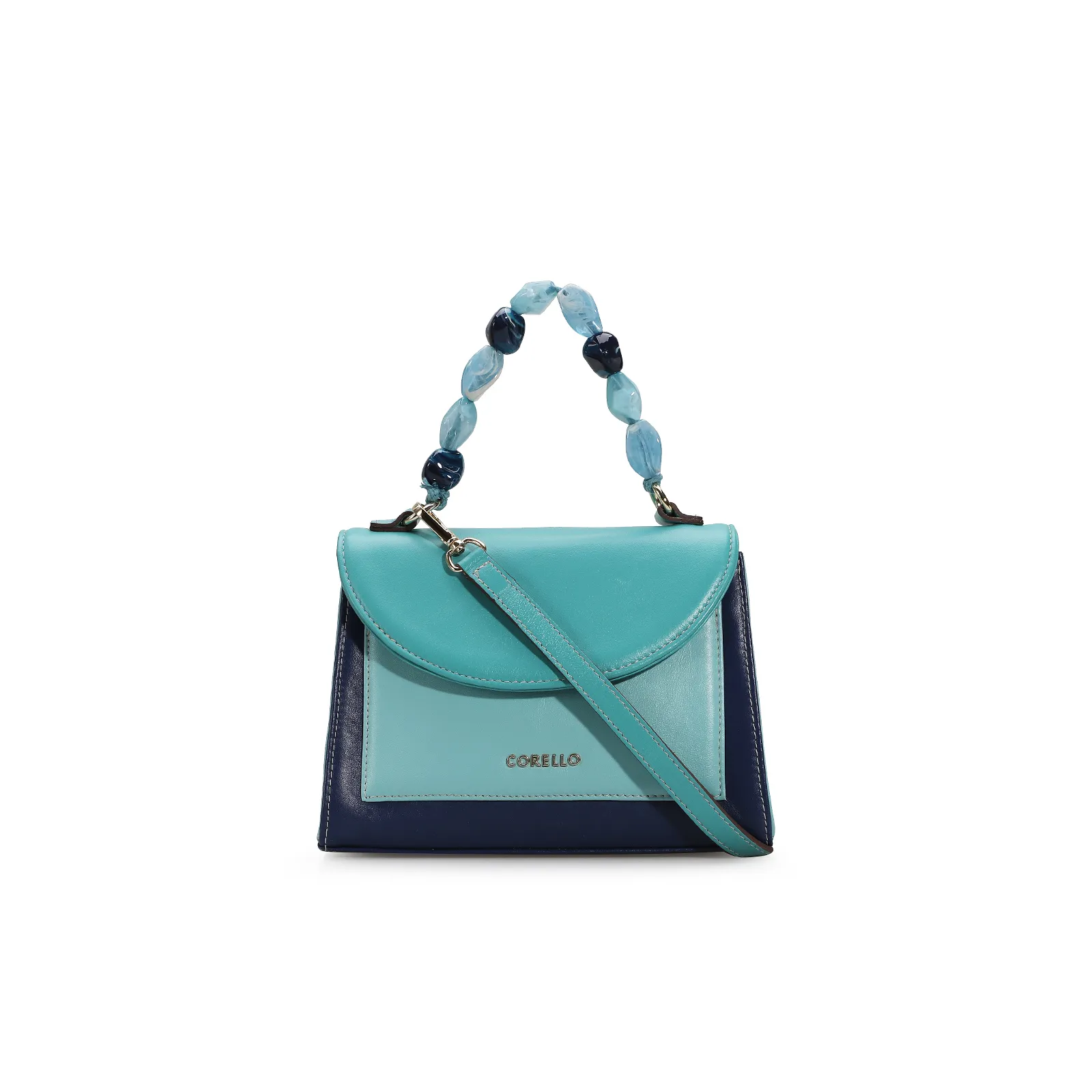 Bolsa De Mão Couro Azul Tricolor