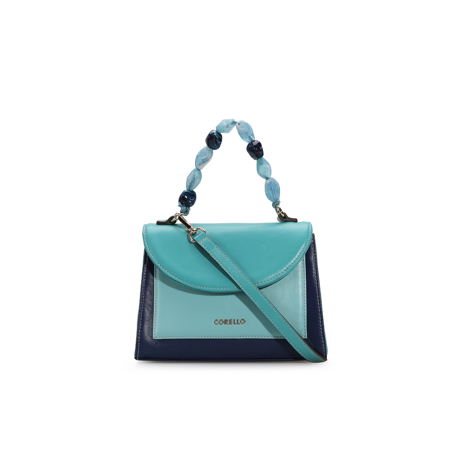 Bolsa De Mão Couro Azul Tricolor