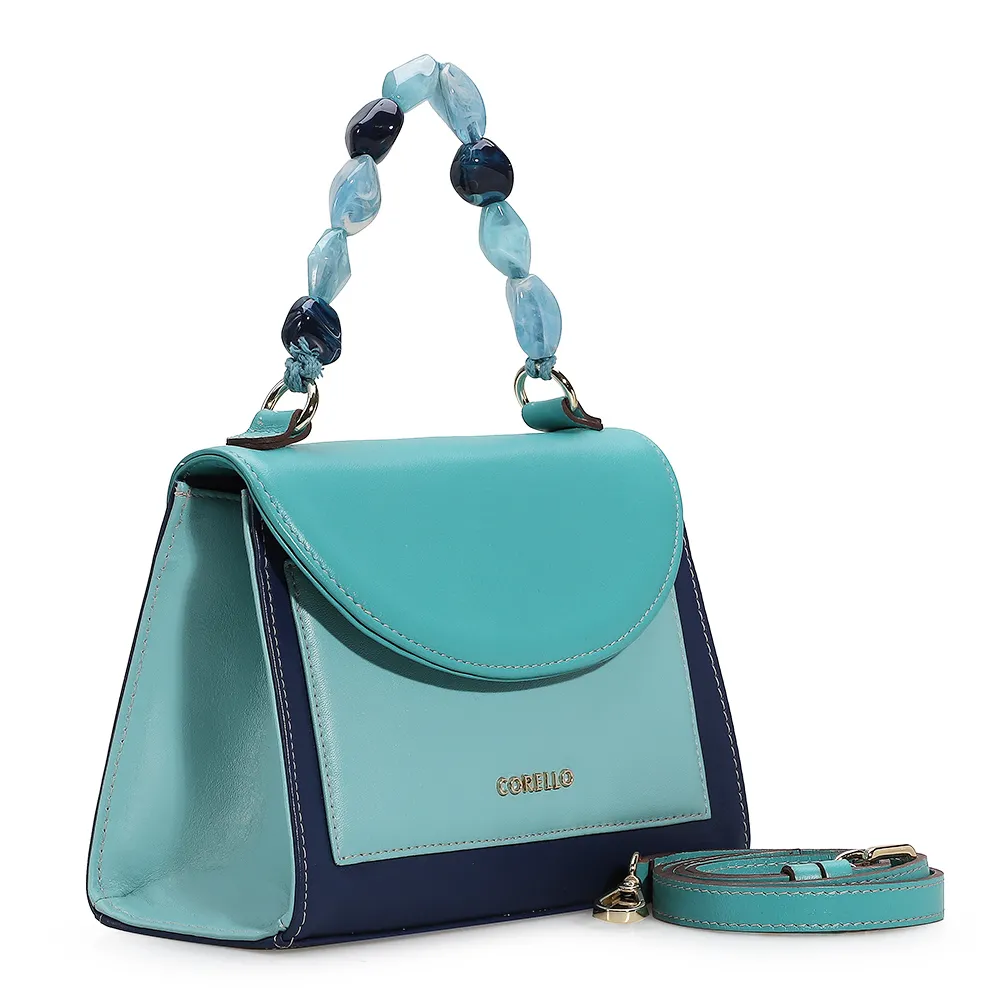 Bolsa De Mão Couro Azul Tricolor - imagem 2