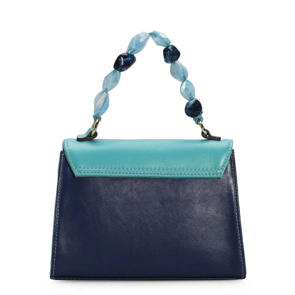 Bolsa De Mão Couro Azul Tricolor - imagem 3
