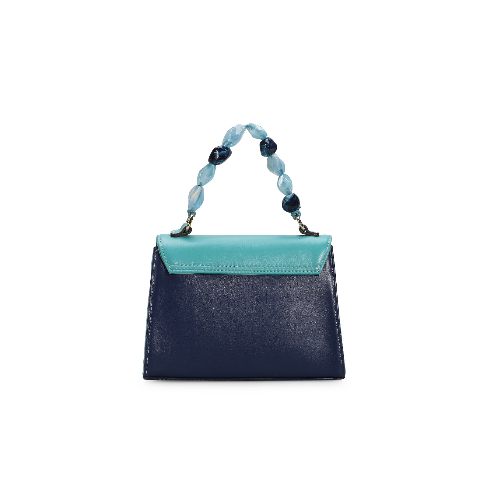 Bolsa De Mão Couro Azul Tricolor