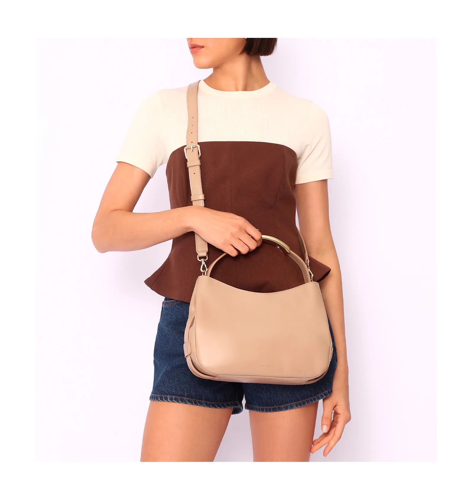 Bolsa De Mão Couro Bege