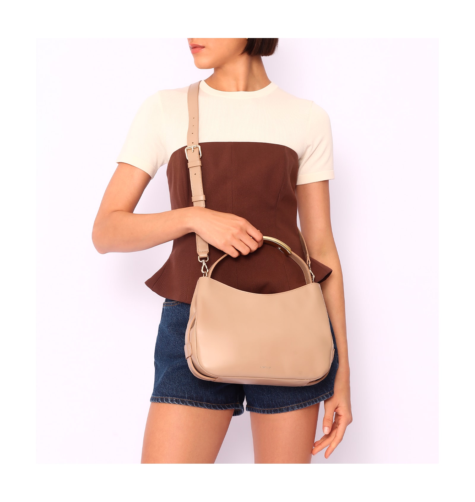 Bolsa De Mão Couro Bege