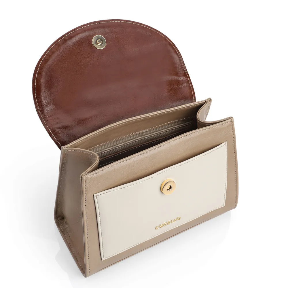Bolsa De Mão Couro Bege/Couro Marrom - imagem 4