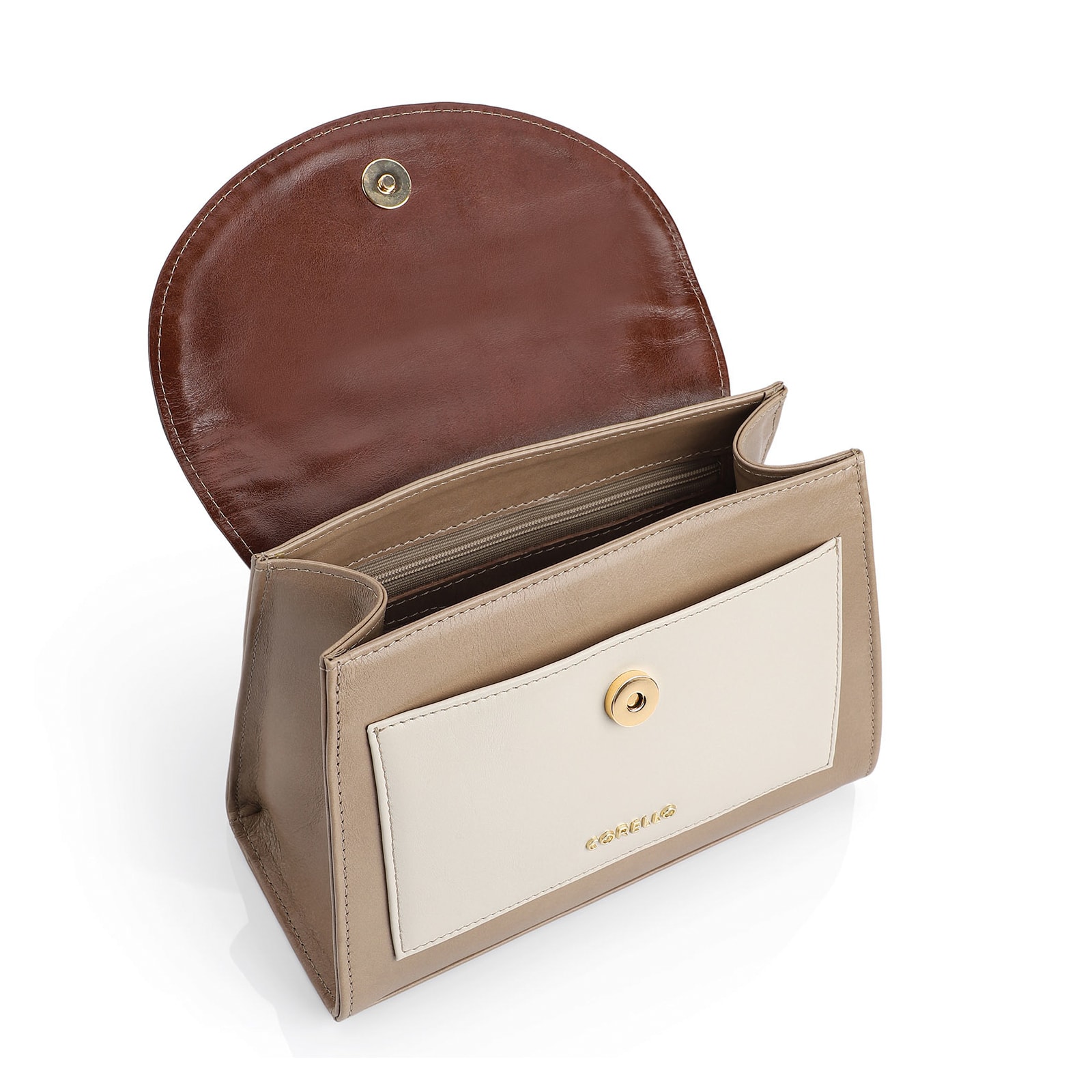 Bolsa De Mão Couro Bege/Couro Marrom