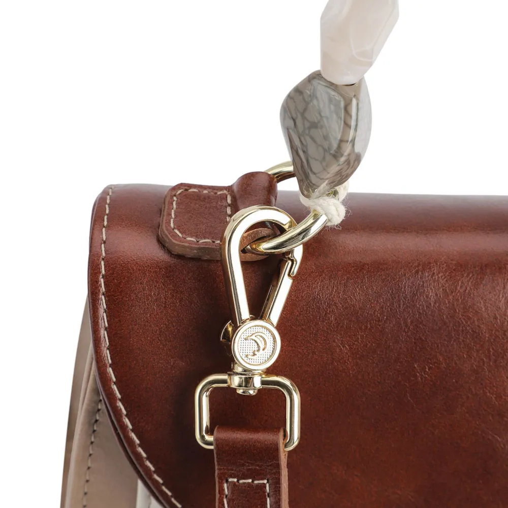Bolsa De Mão Couro Bege/Couro Marrom - imagem 5