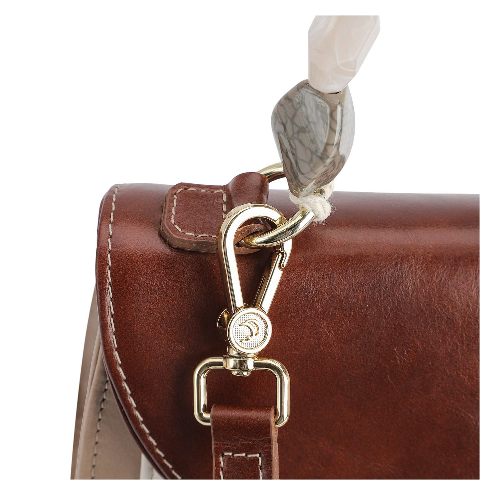 Bolsa De Mão Couro Bege/Couro Marrom