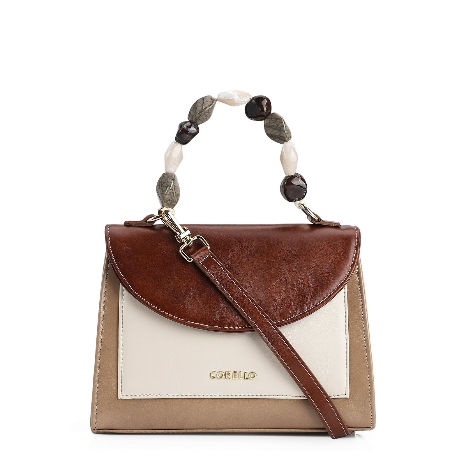 Bolsa De Mão Couro Bege/Couro Marrom