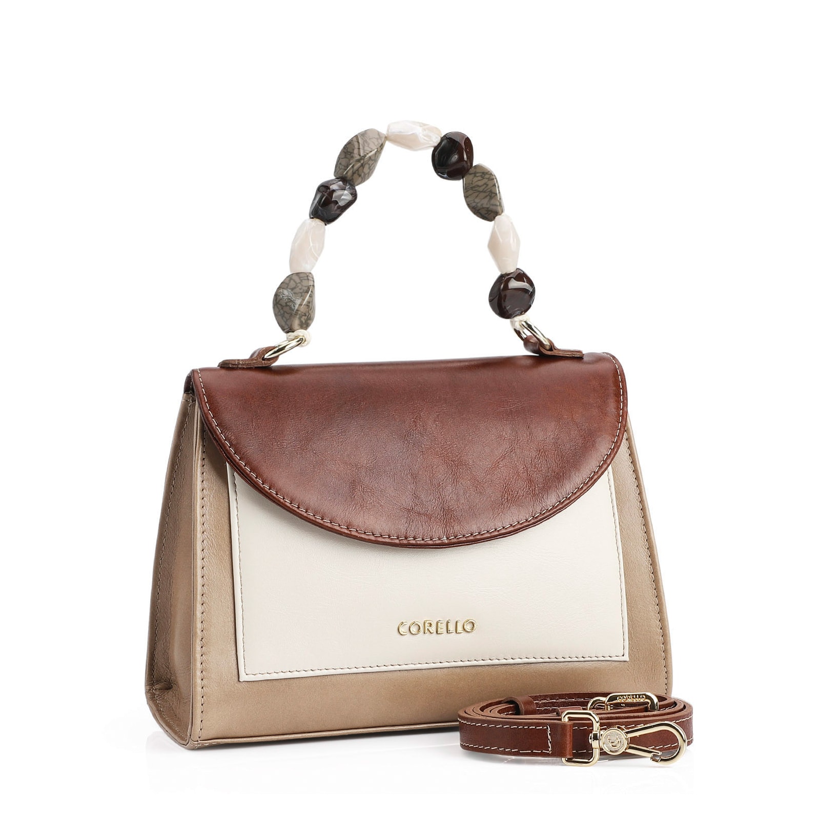 Bolsa De Mão Couro Bege/Couro Marrom