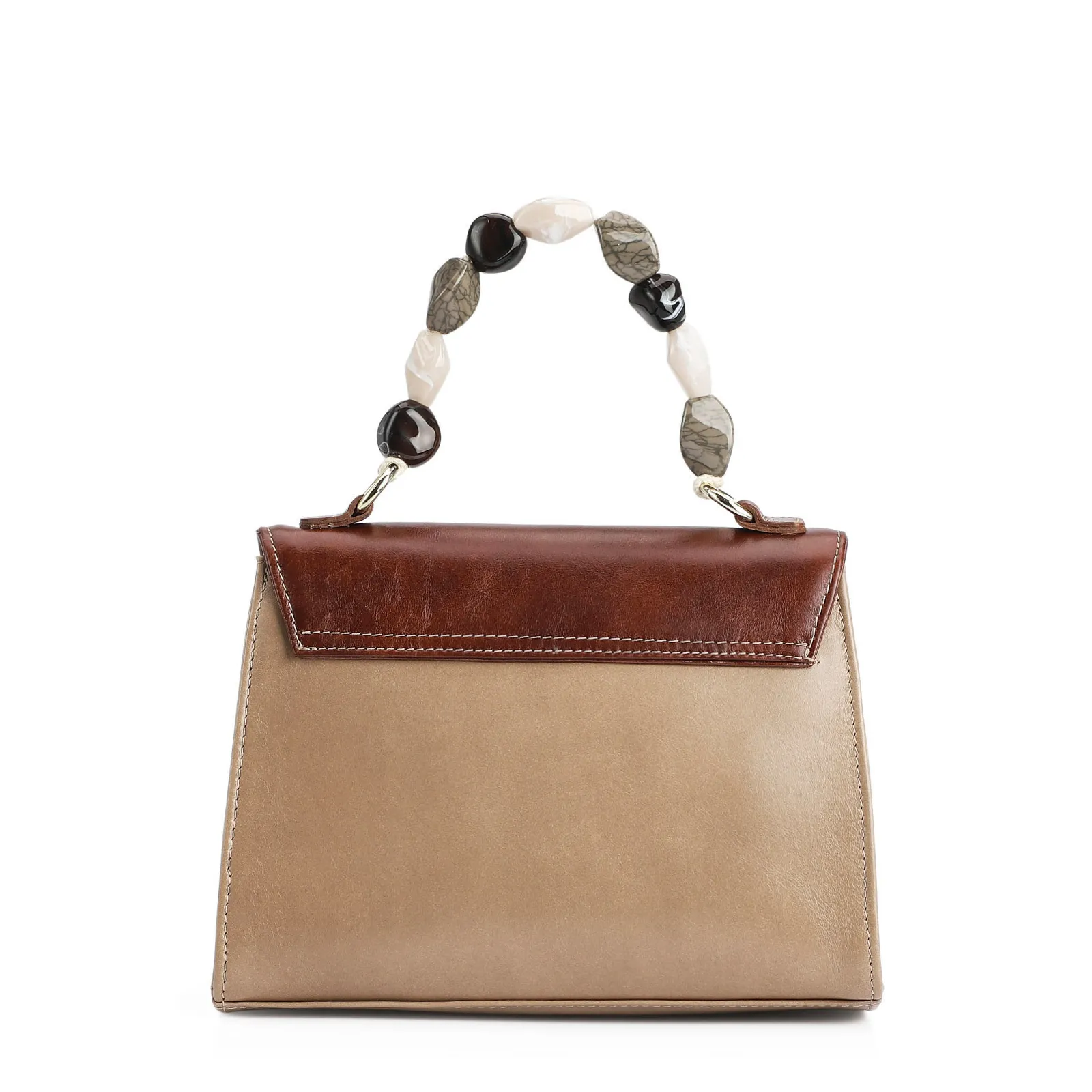 Bolsa De Mão Couro Bege/Couro Marrom