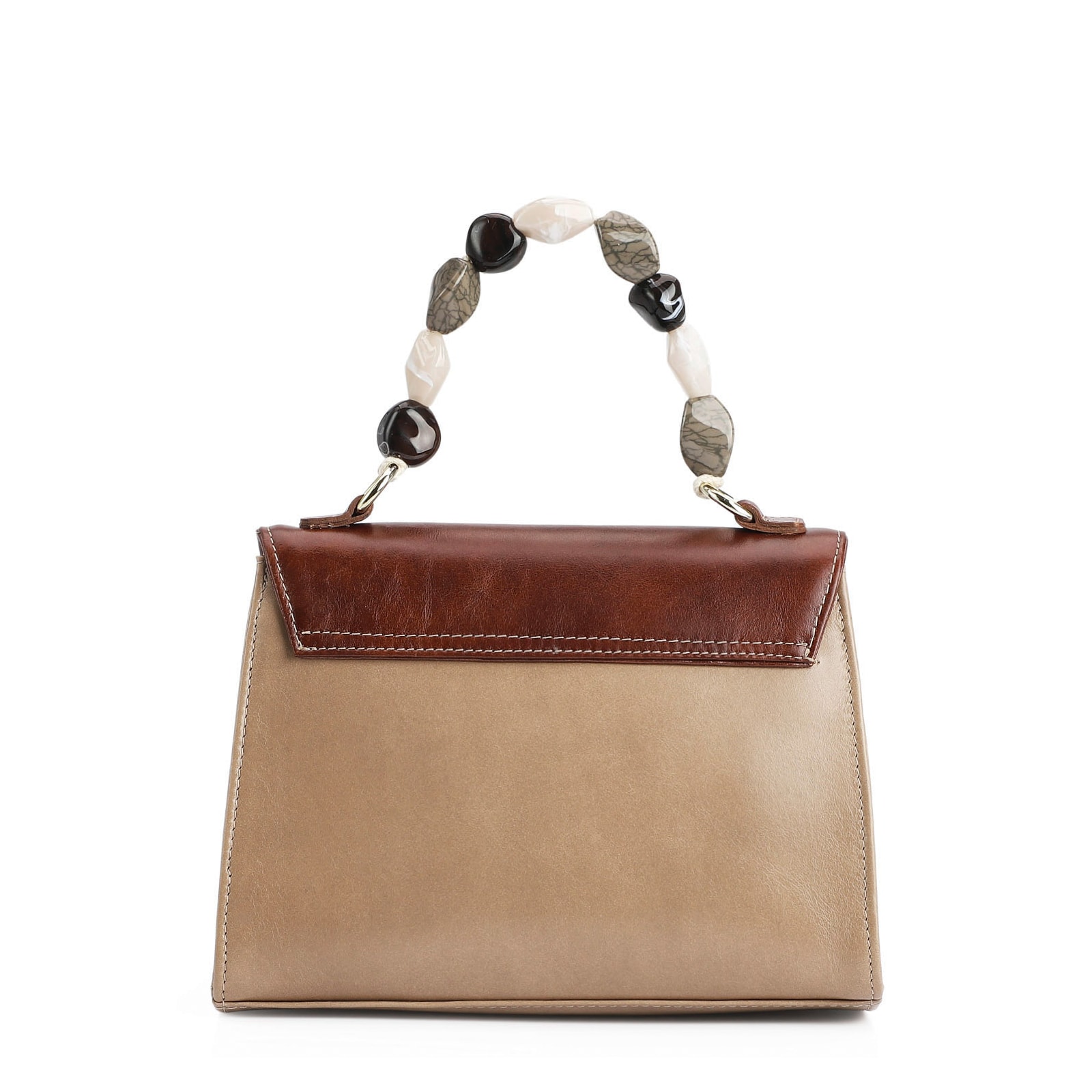 Bolsa De Mão Couro Bege/Couro Marrom