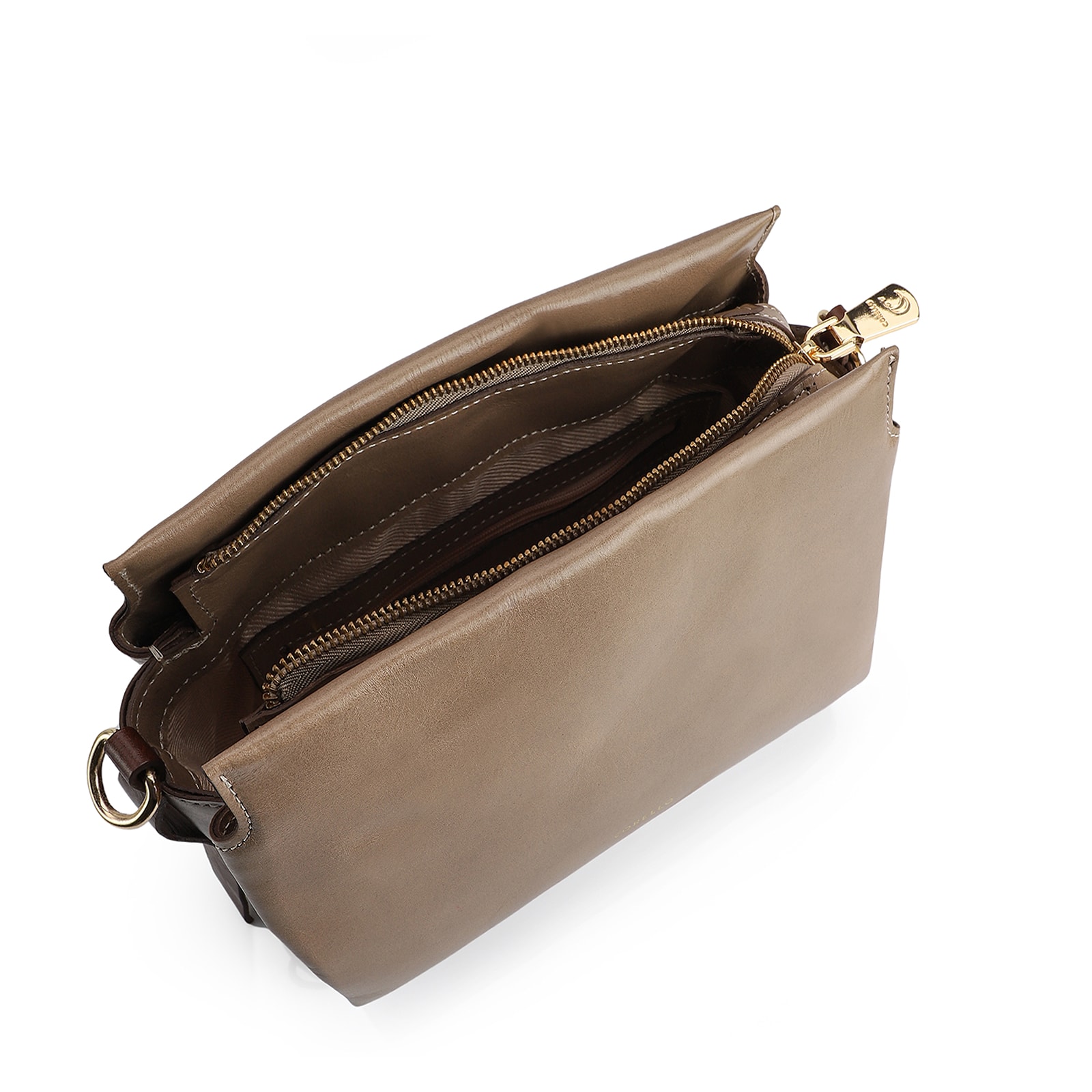 Bolsa De Mão Couro Bege/Marrom
