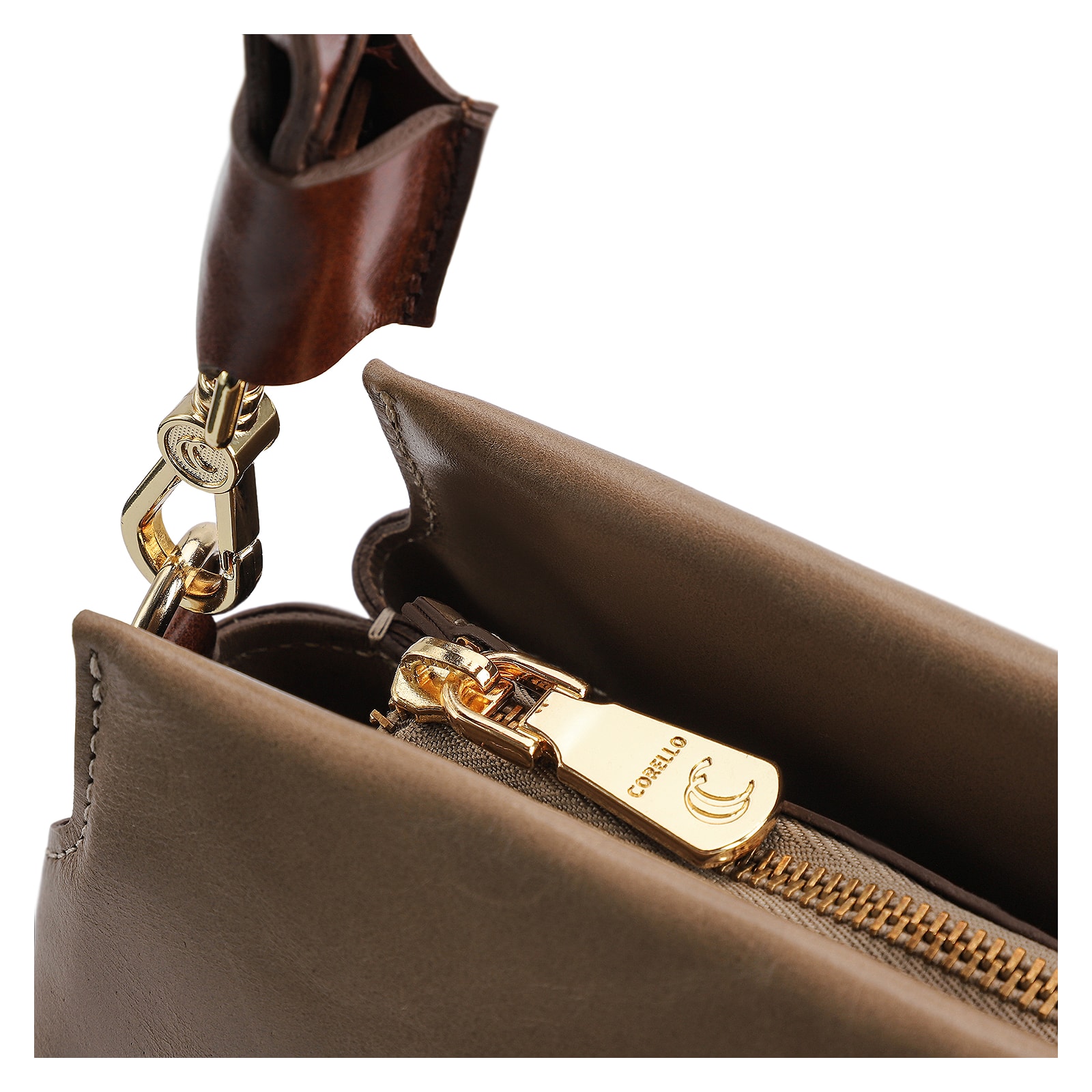 Bolsa De Mão Couro Bege/Marrom