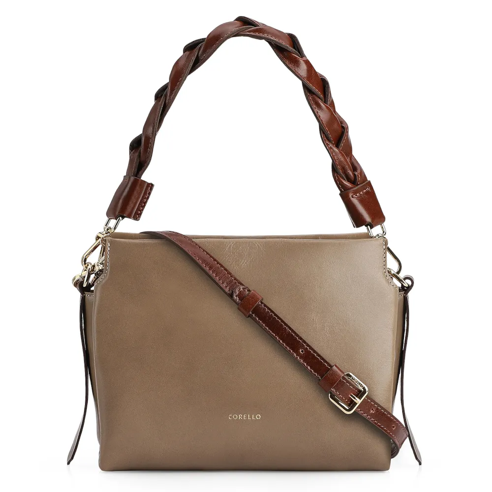 Bolsa De Mão Couro Bege/Marrom