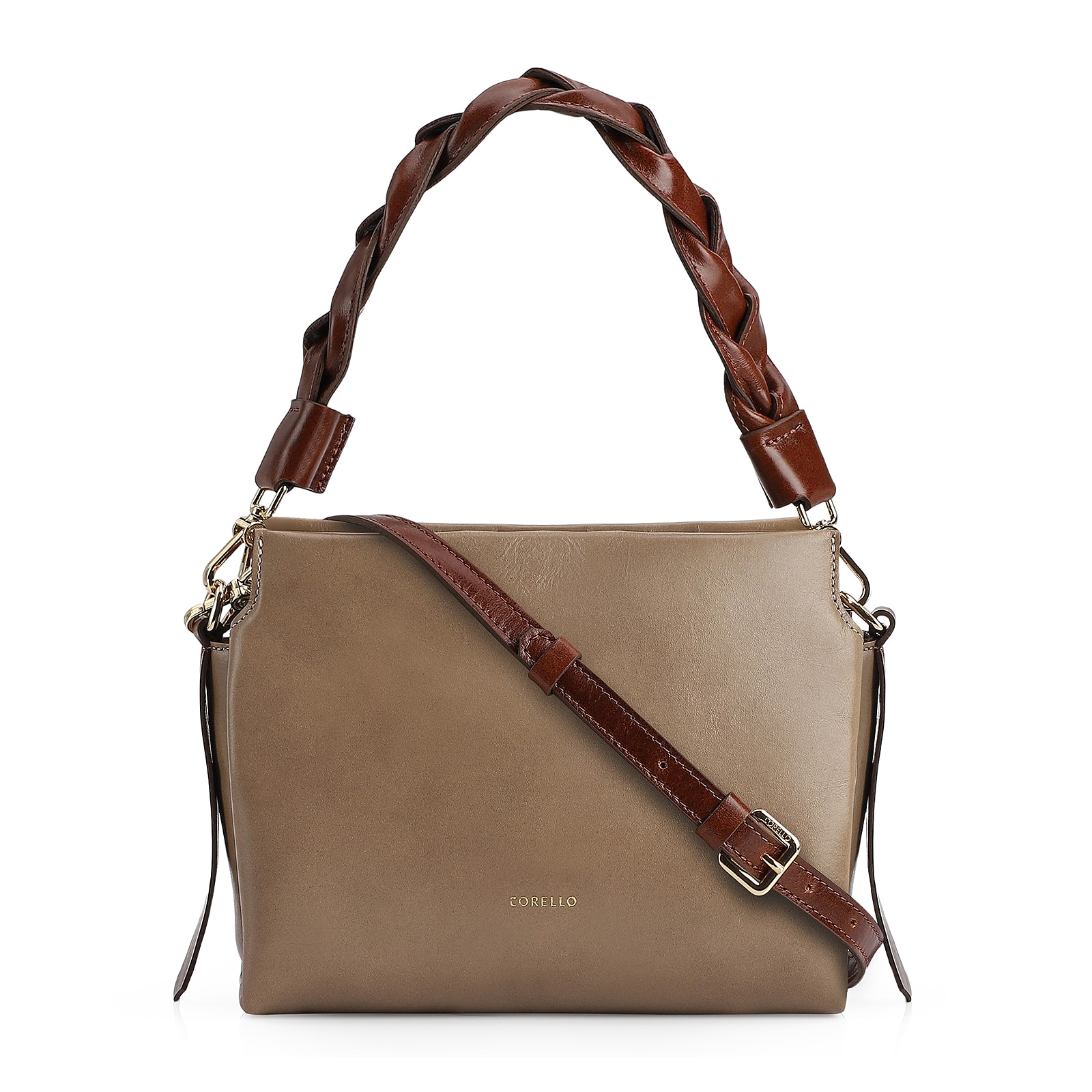 Bolsa De Mão Couro Bege/Marrom