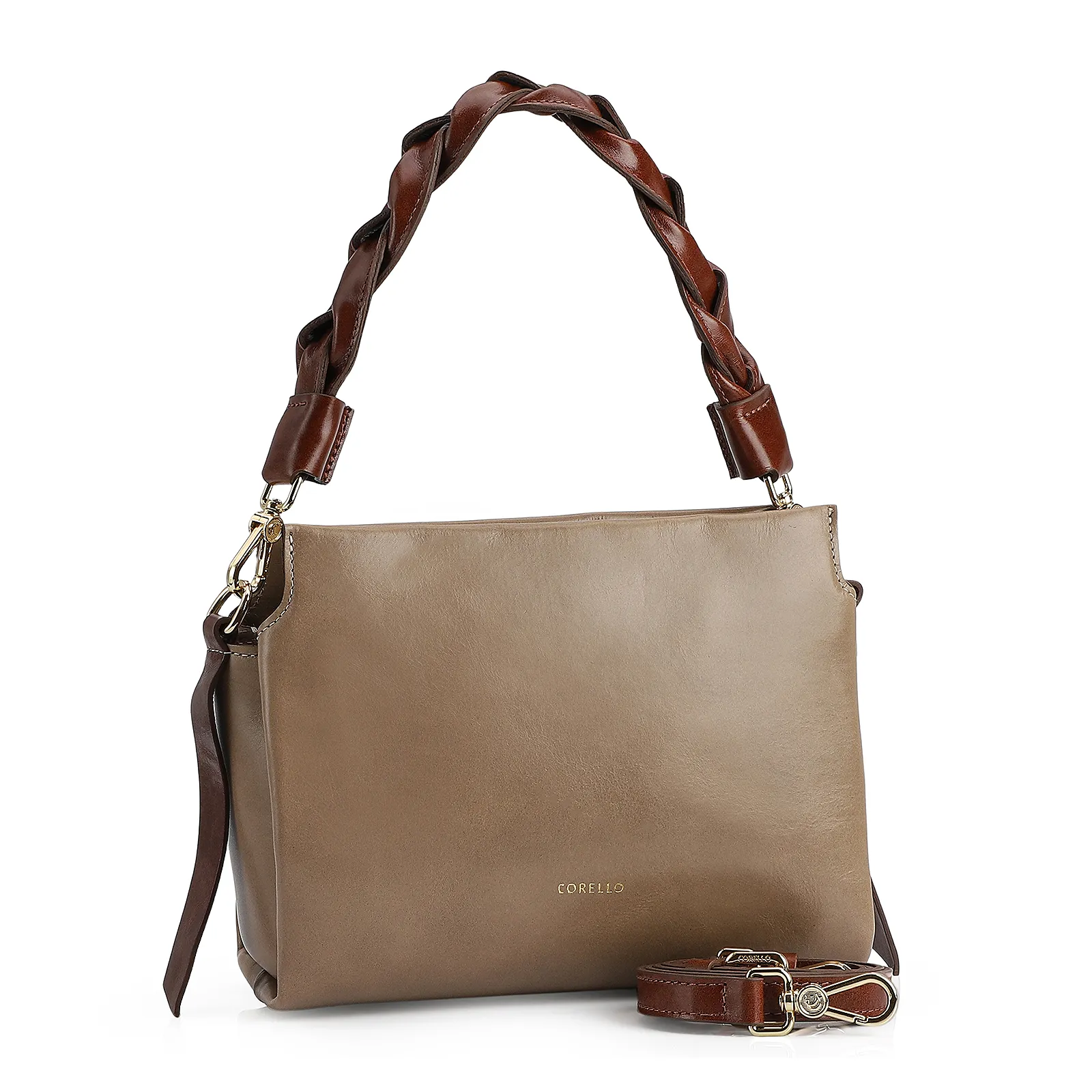 Bolsa De Mão Couro Bege/Marrom