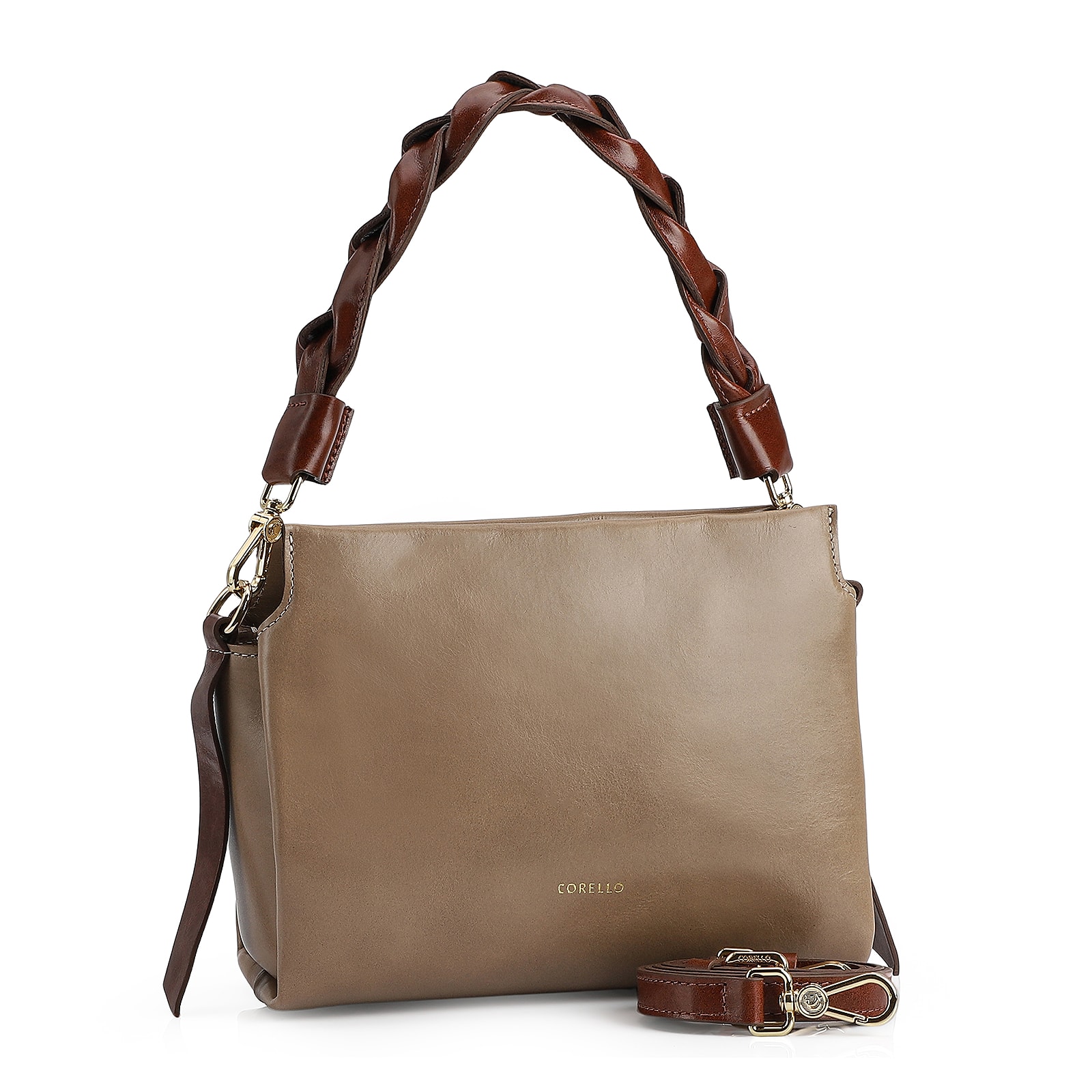 Bolsa De Mão Couro Bege/Marrom
