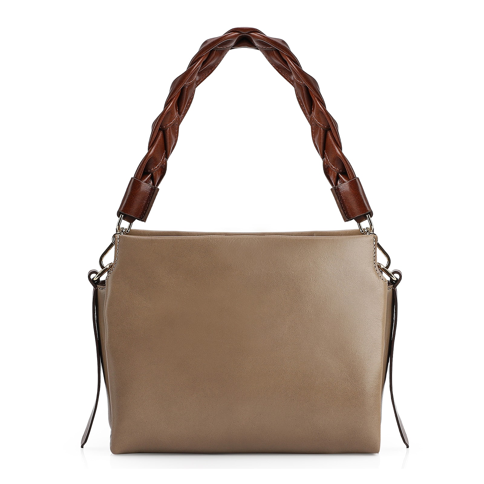 Bolsa De Mão Couro Bege/Marrom
