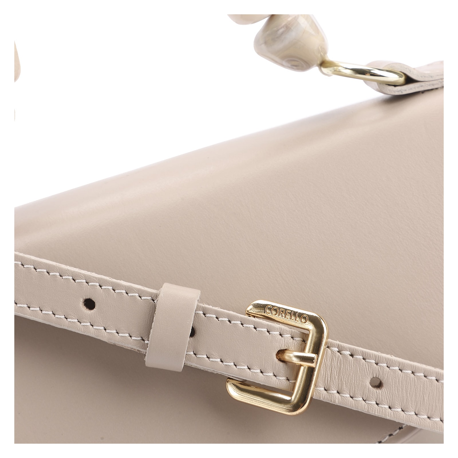 Bolsa De Mão Couro Bege/Off White
