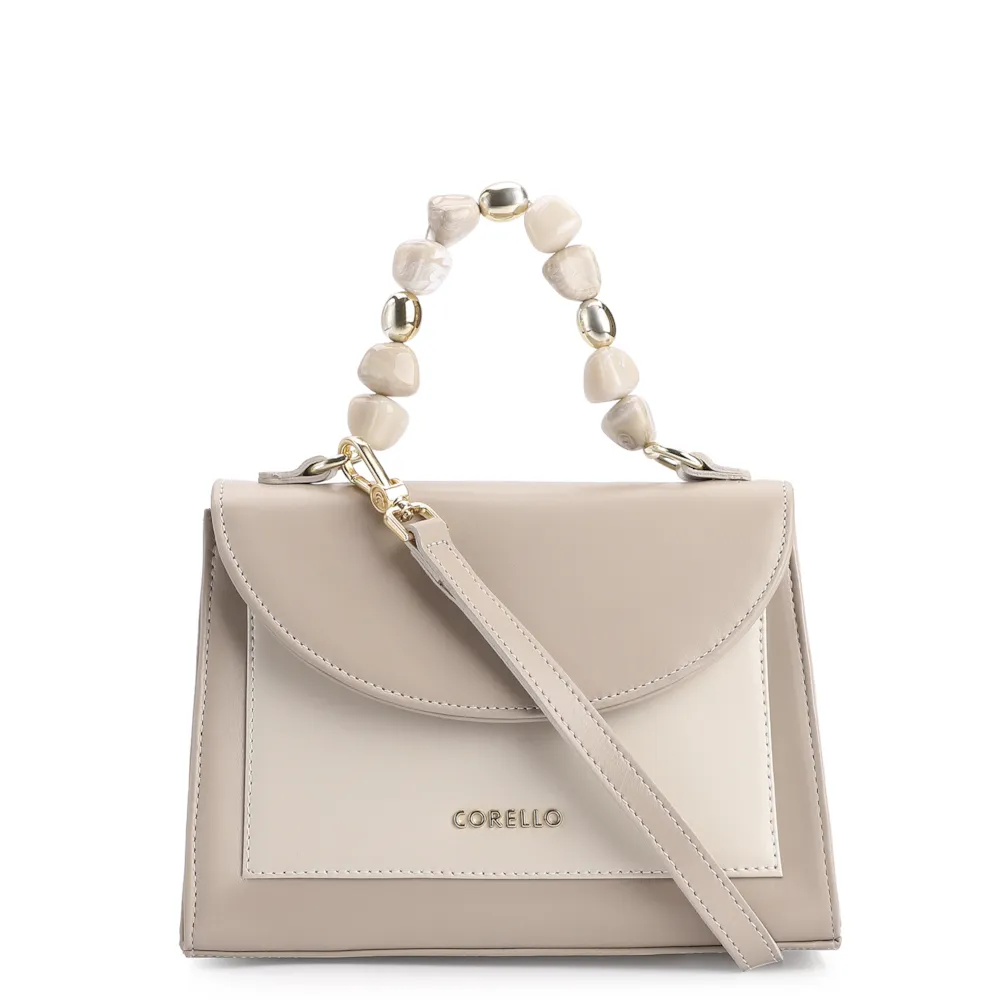 Bolsa De Mão Couro Bege/Off White
