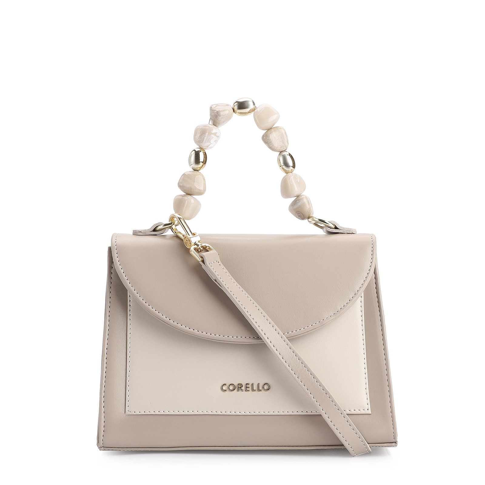 Bolsa De Mão Couro Bege/Off White