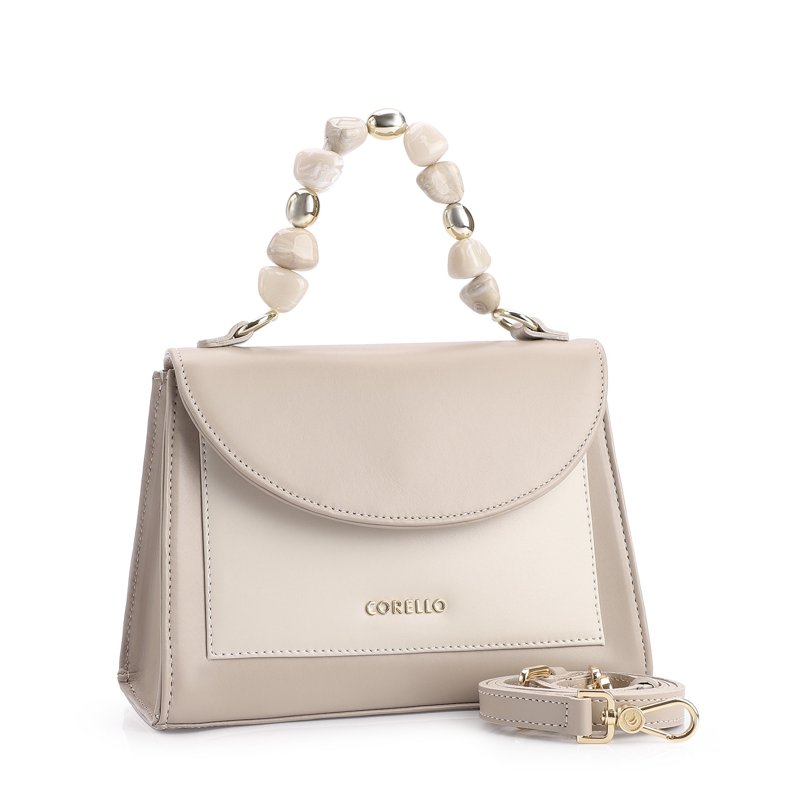 Bolsa De Mão Couro Bege/Off White