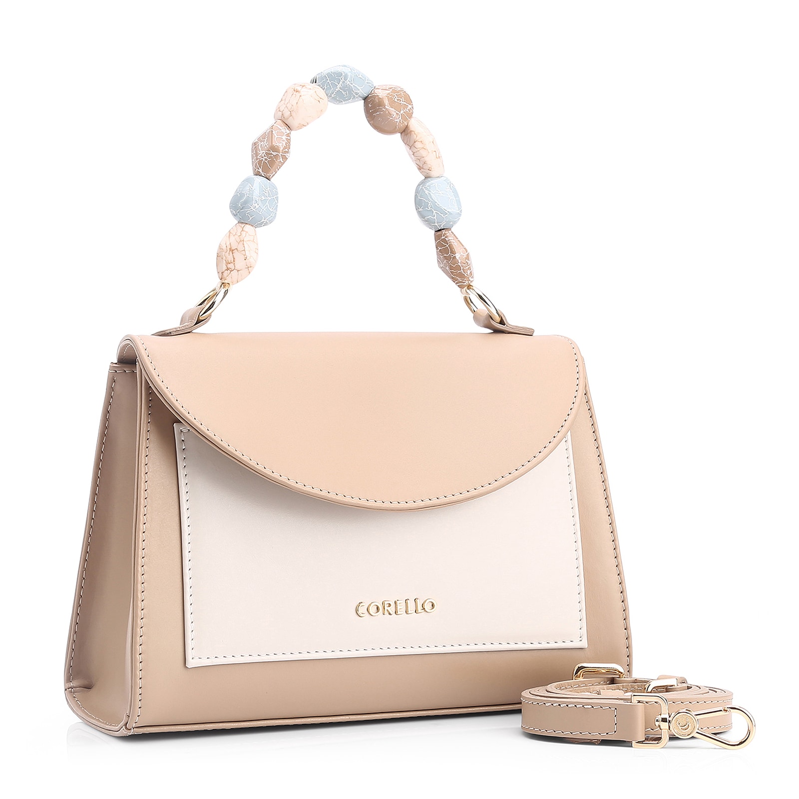Bolsa De Mão Couro Bege/Off White