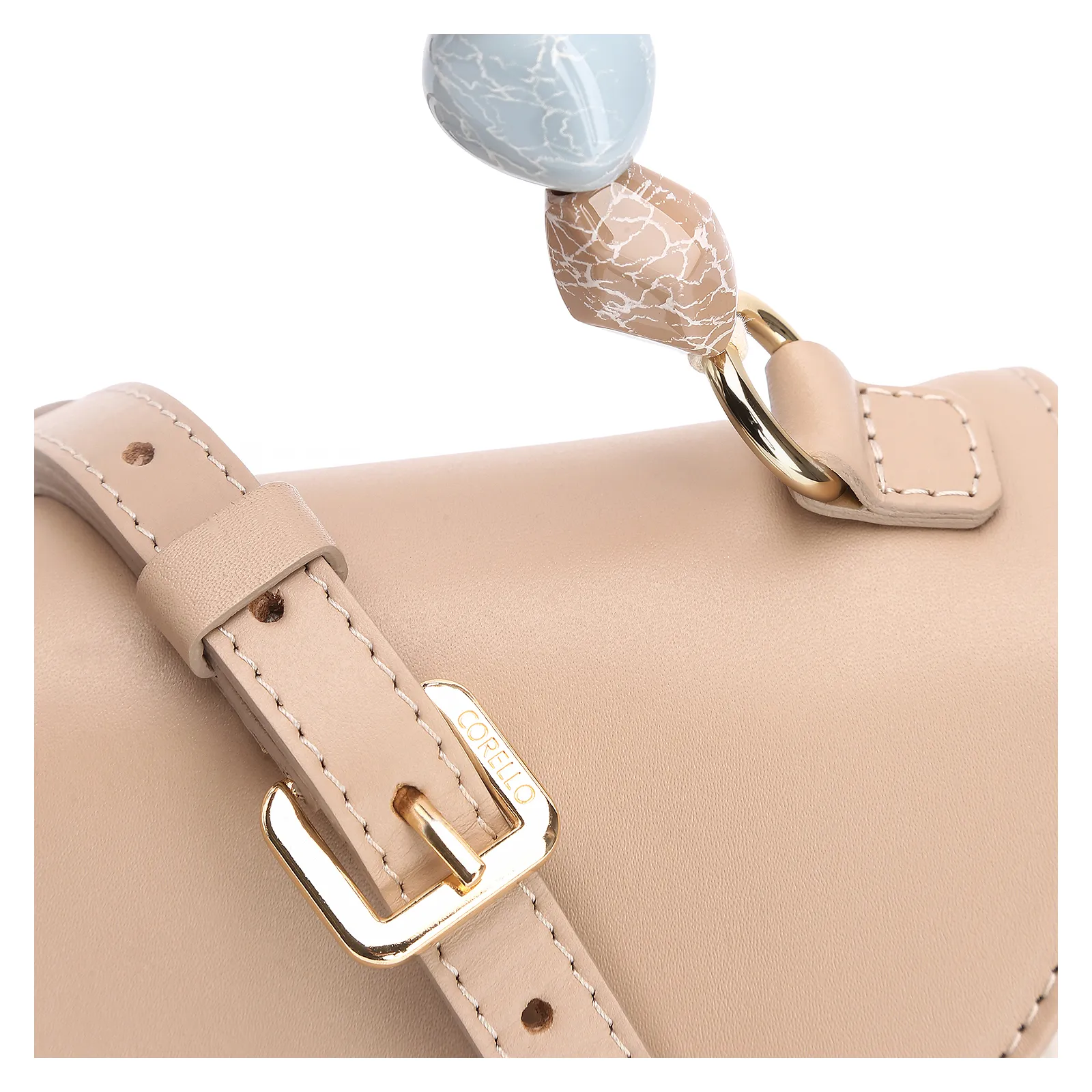 Bolsa De Mão Couro Bege/Off White