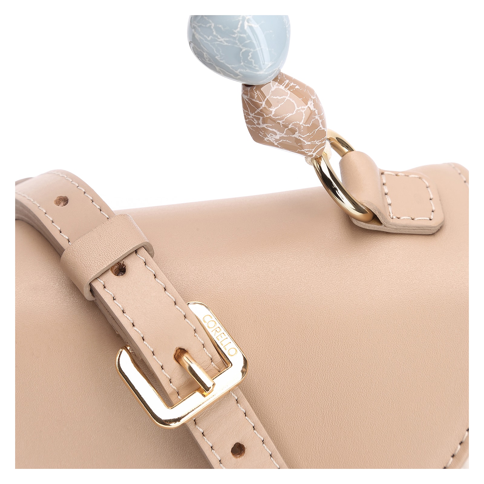Bolsa De Mão Couro Bege/Off White