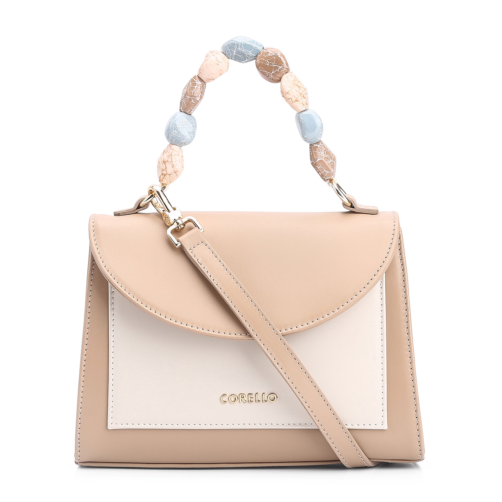Bolsa De Mão Couro Bege/Off White