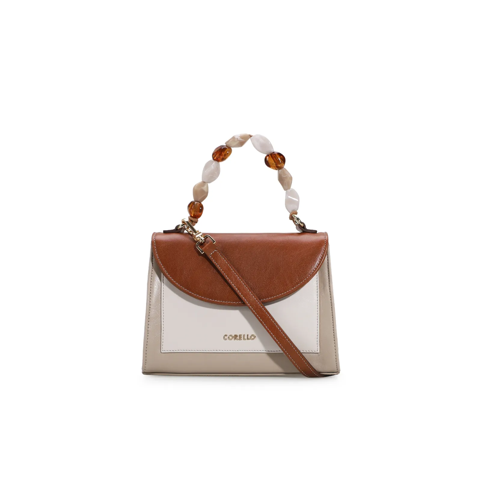 Bolsa De Mão Couro Bege Tricolor