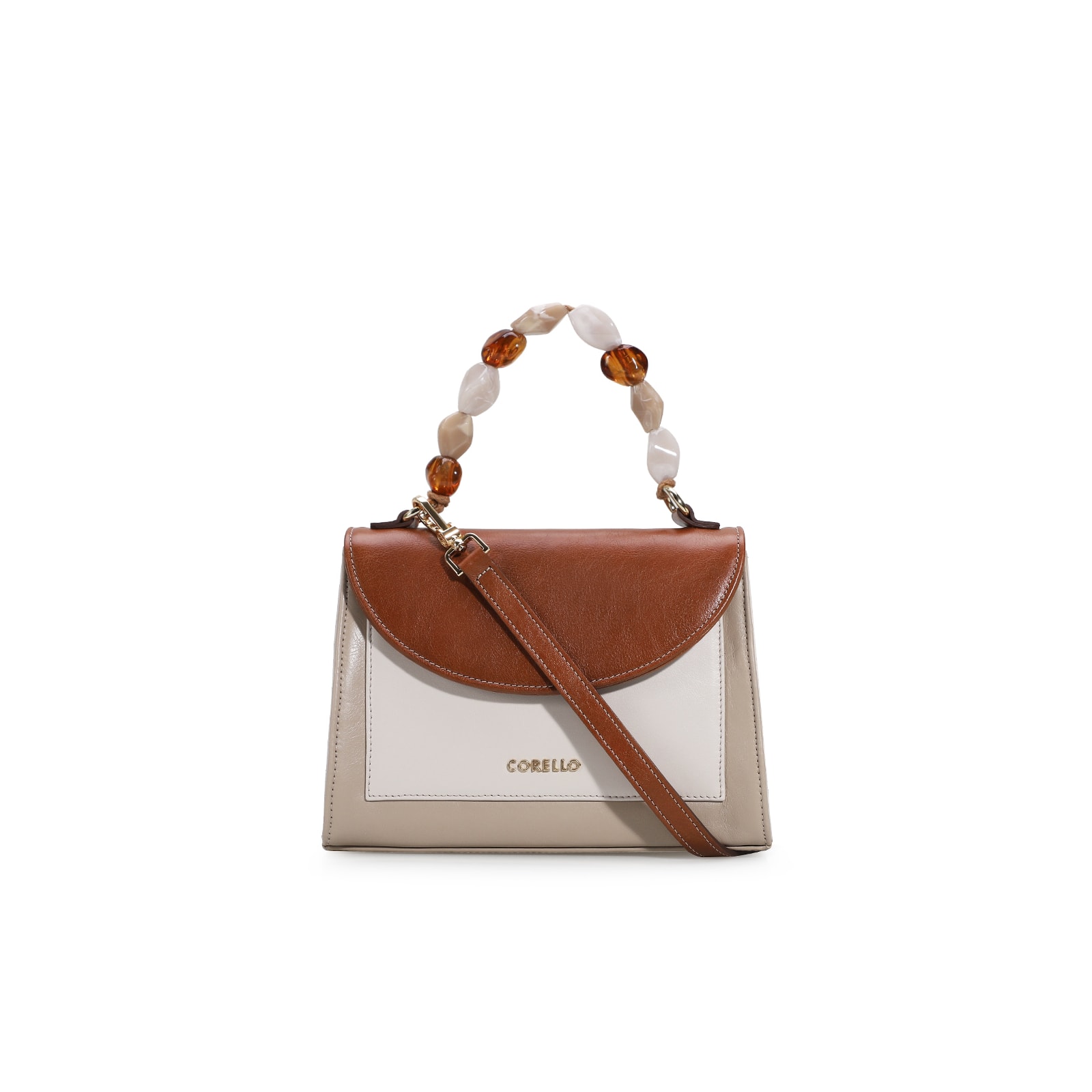 Bolsa De Mão Couro Bege Tricolor
