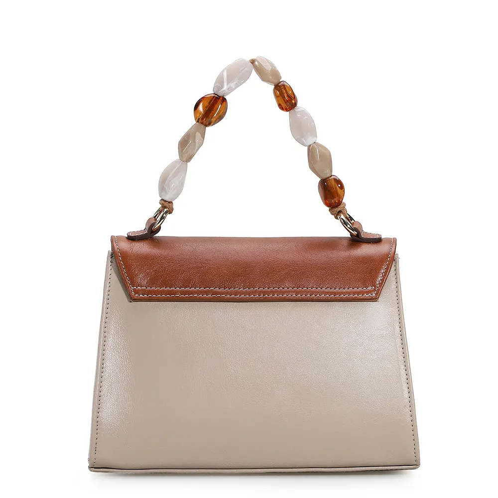 Bolsa De Mão Couro Bege Tricolor - imagem 3