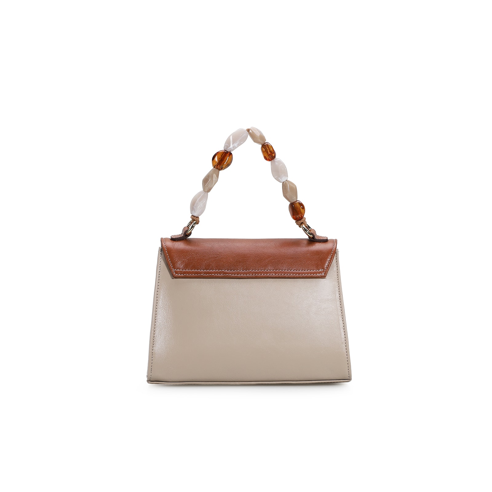 Bolsa De Mão Couro Bege Tricolor