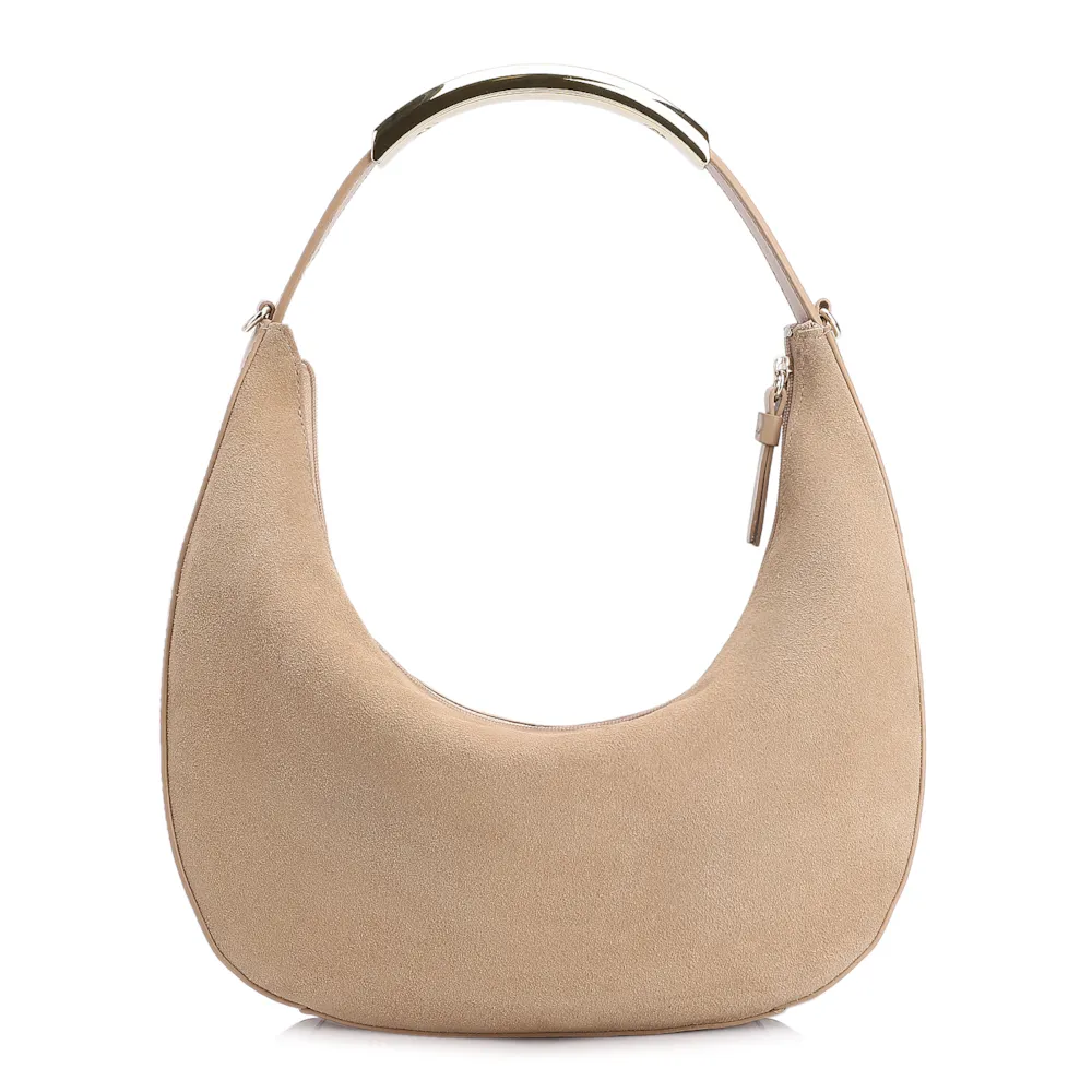 Bolsa De Mão Couro Camurça/Couro Bege