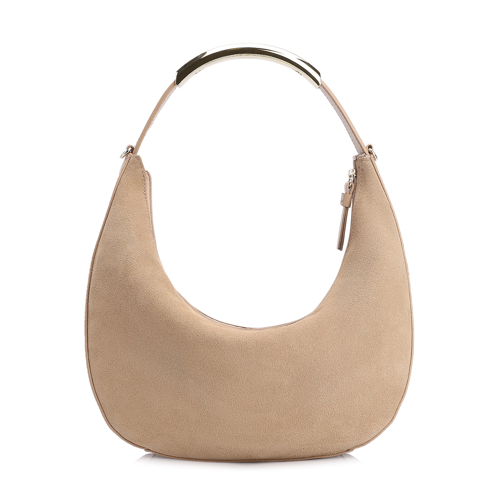 Bolsa De Mão Couro Camurça/Couro Bege