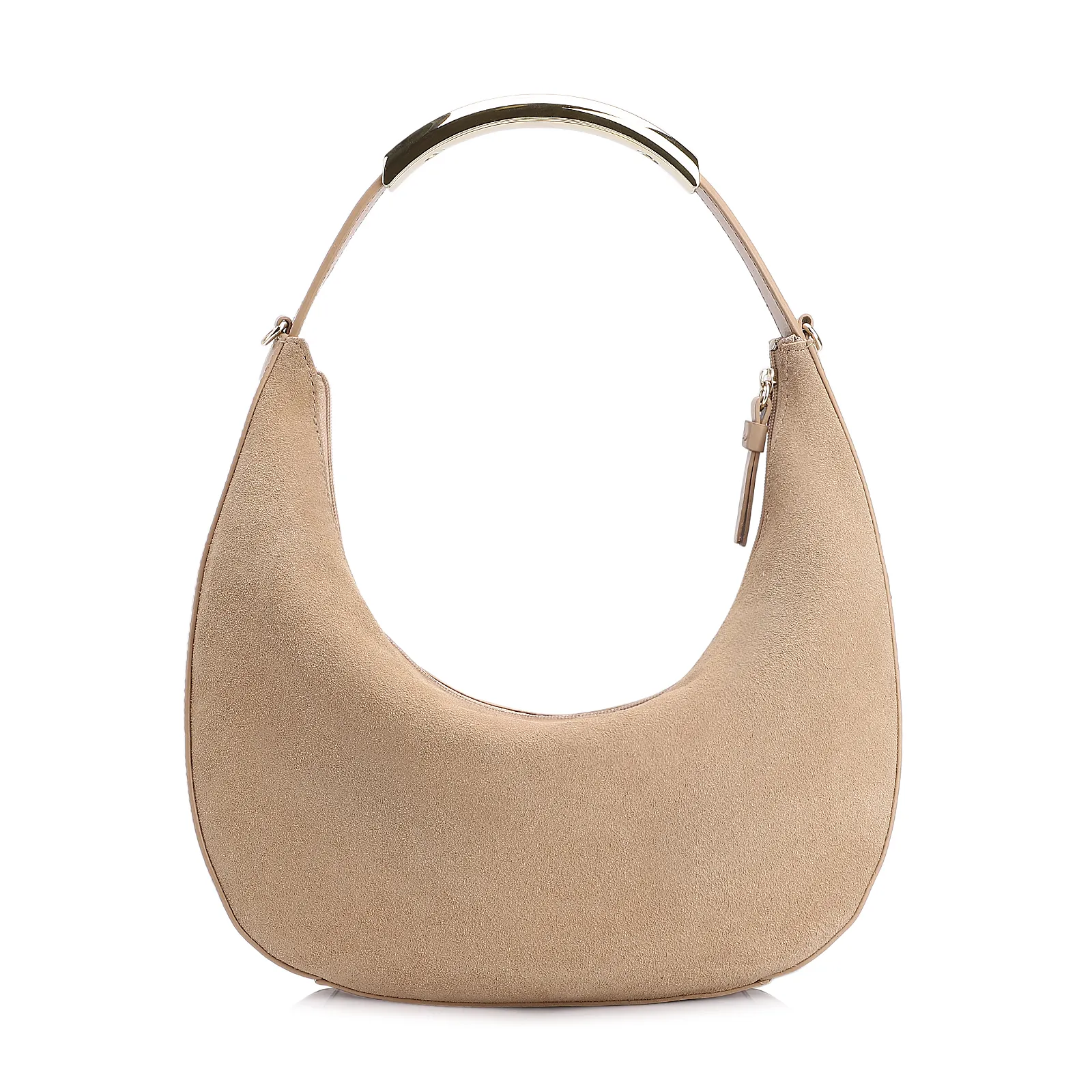 Bolsa De Mão Couro Camurça/Couro Bege