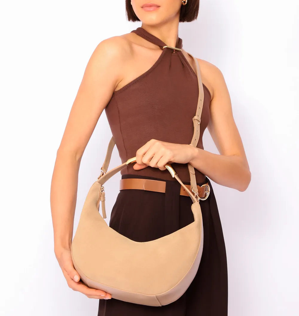 Bolsa De Mão Couro Camurça/Couro Bege - imagem 9