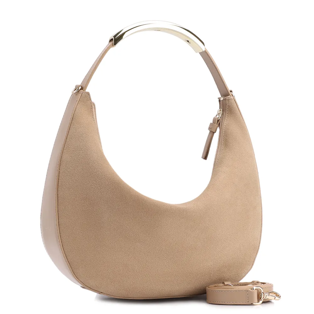 Bolsa De Mão Couro Camurça/Couro Bege - imagem 3