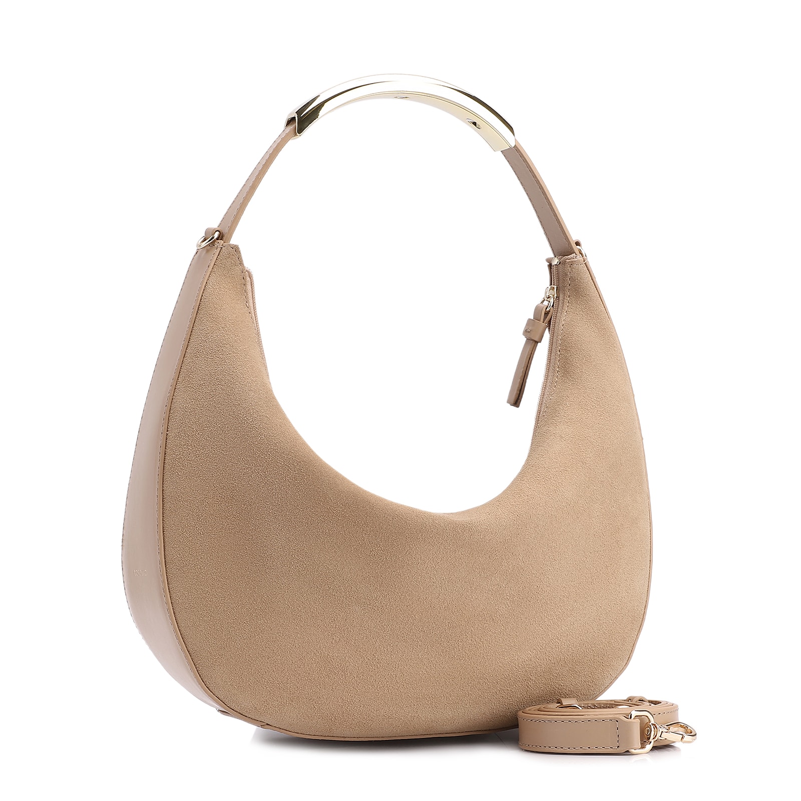 Bolsa De Mão Couro Camurça/Couro Bege
