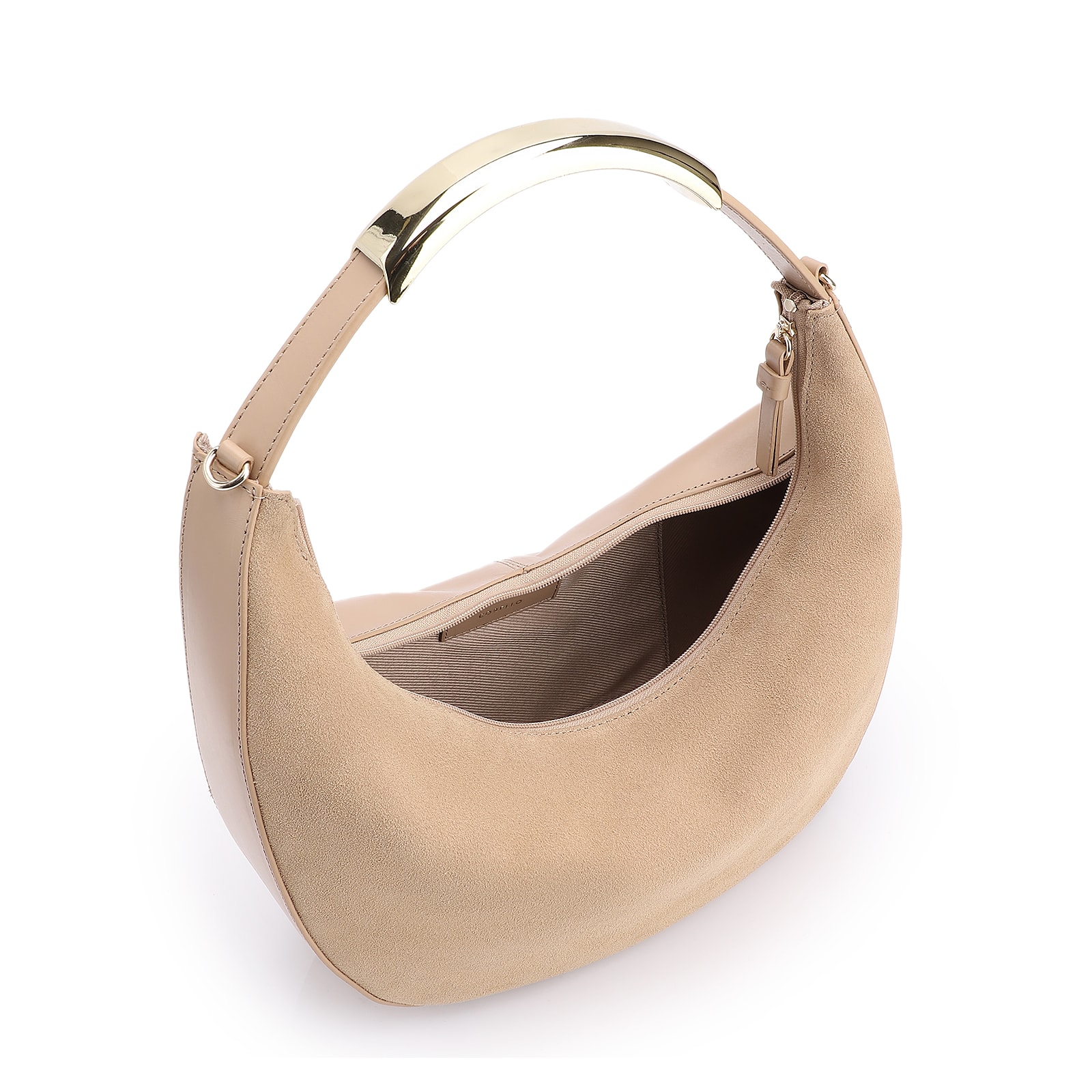 Bolsa De Mão Couro Camurça/Couro Bege