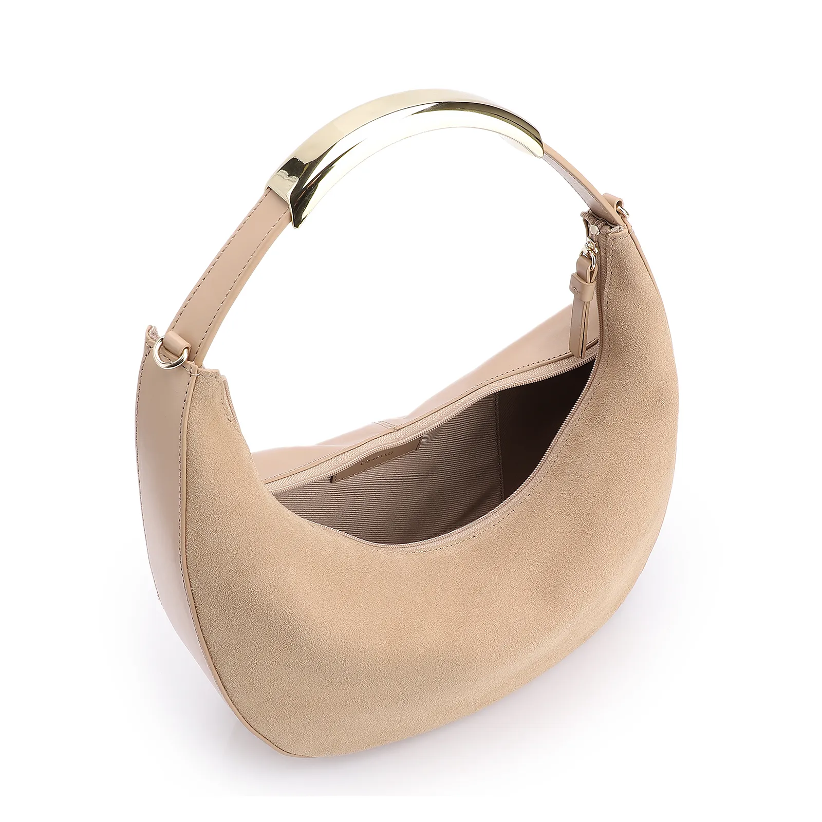 Bolsa De Mão Couro Camurça/Couro Bege