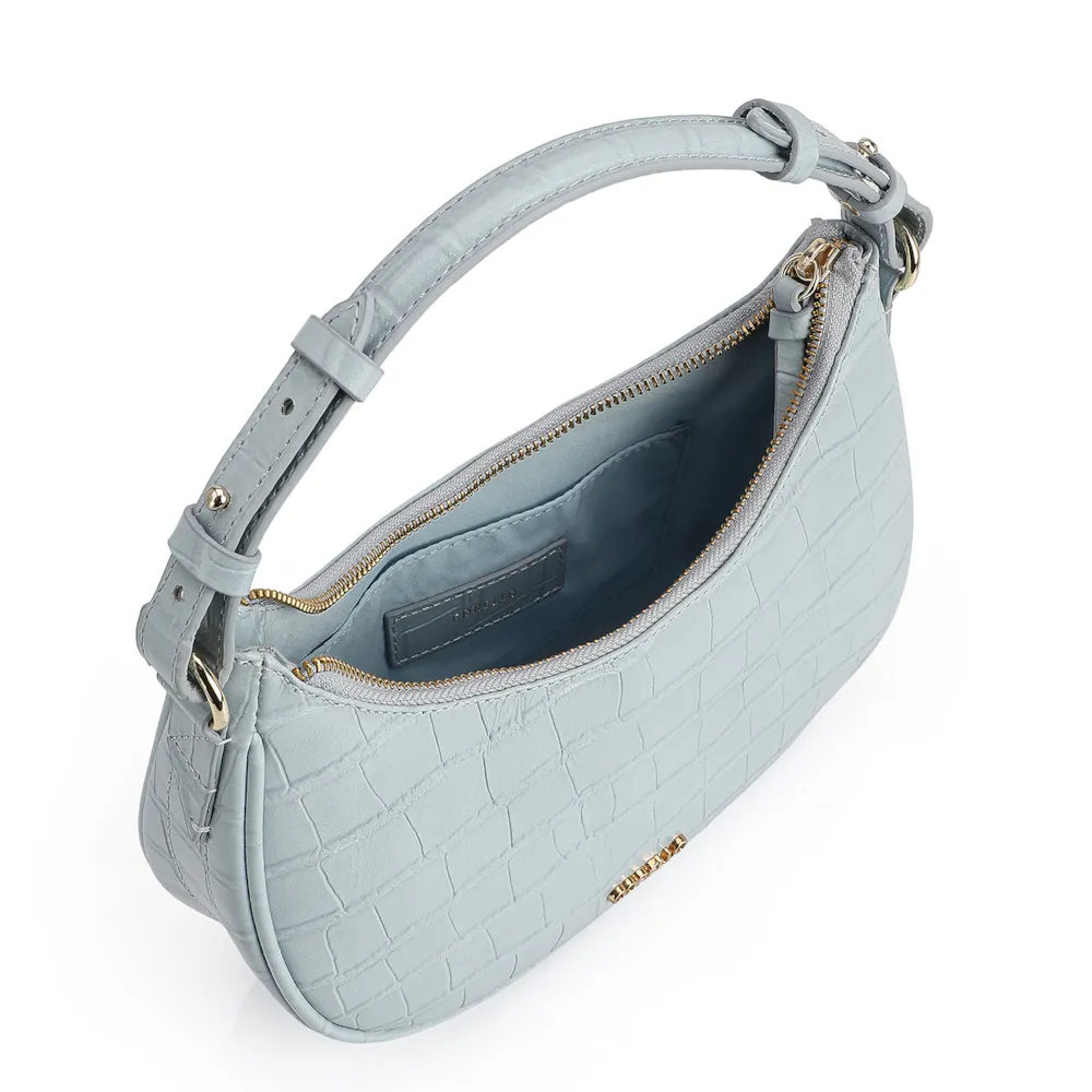 Bolsa De Mão Couro Croco Azul - imagem 4