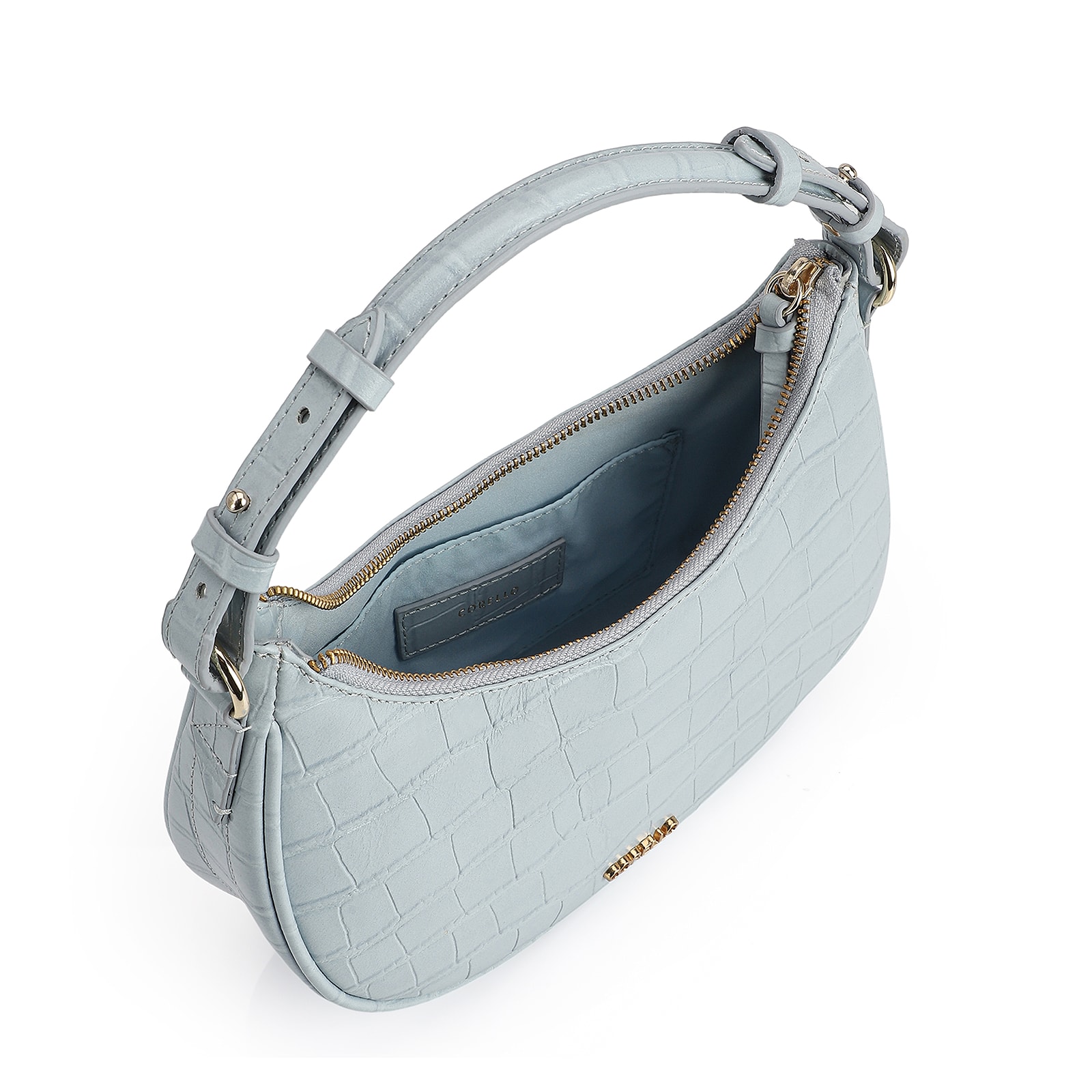 Bolsa De Mão Couro Croco Azul