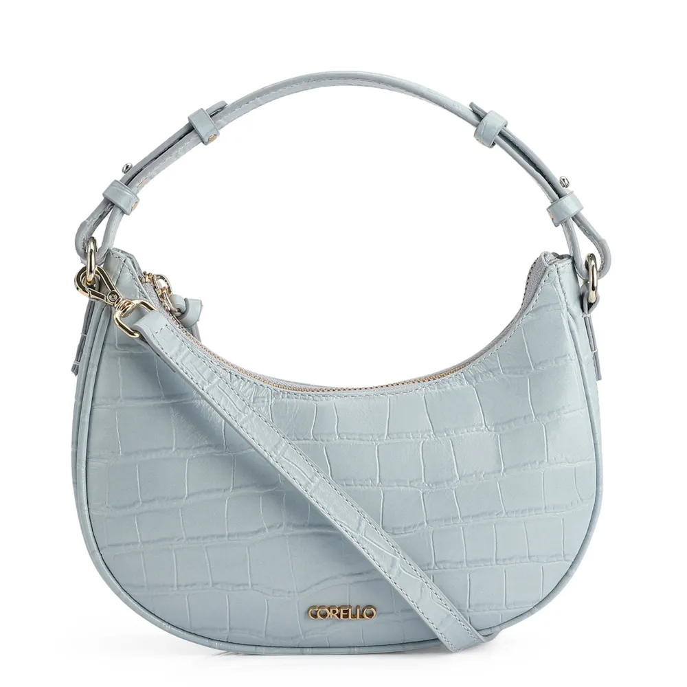 Bolsa De Mão Couro Croco Azul