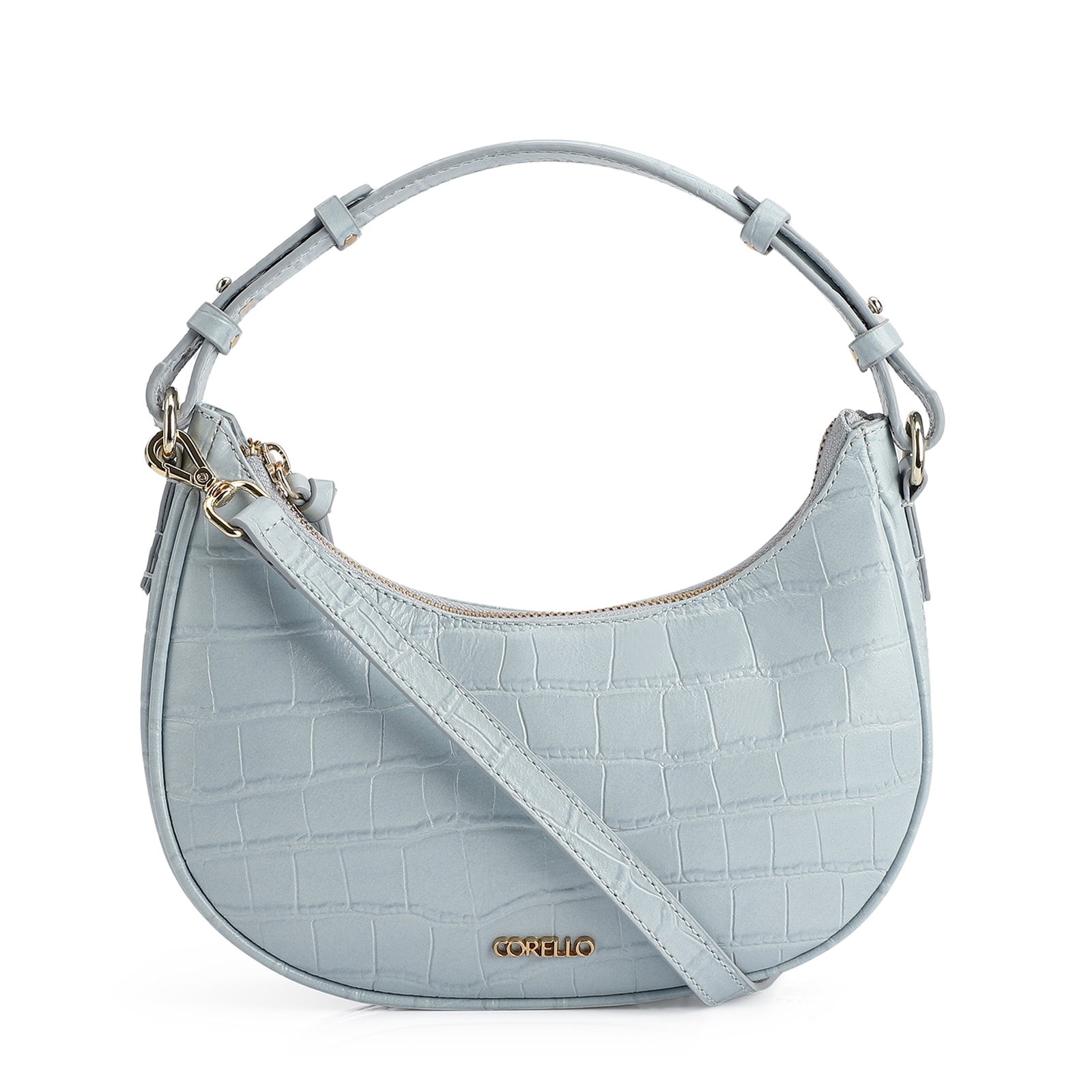 Bolsa De Mão Couro Croco Azul