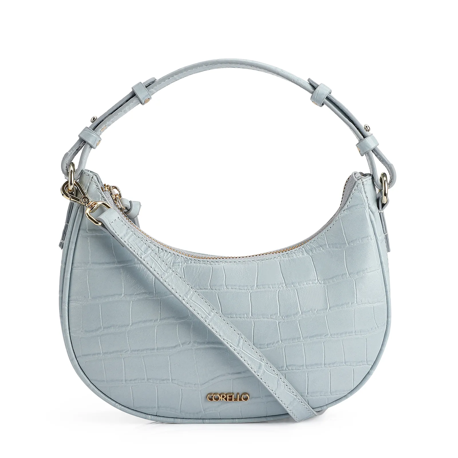 Bolsa De Mão Couro Croco Azul
