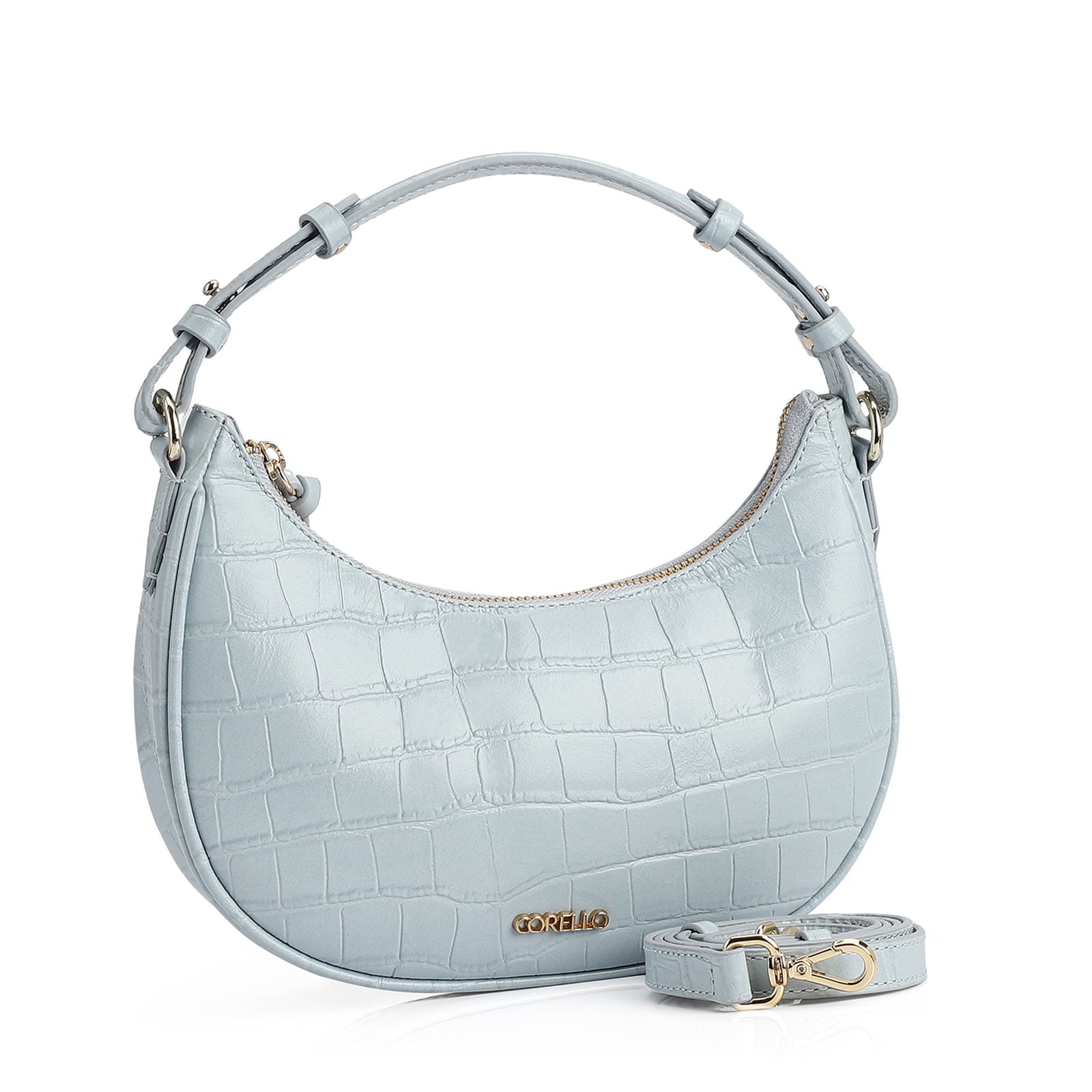 Bolsa De Mão Couro Croco Azul
