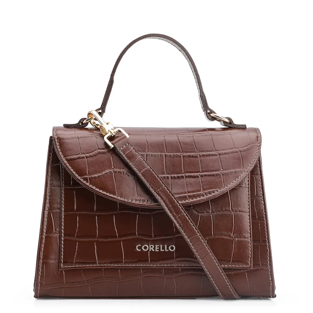 Bolsa De Mão Couro Croco Marrom